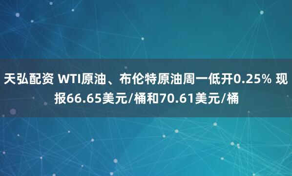 天弘配资 WTI原油、布伦特原油周一低开0.25% 现报66.65美元/桶和70.61美元/桶