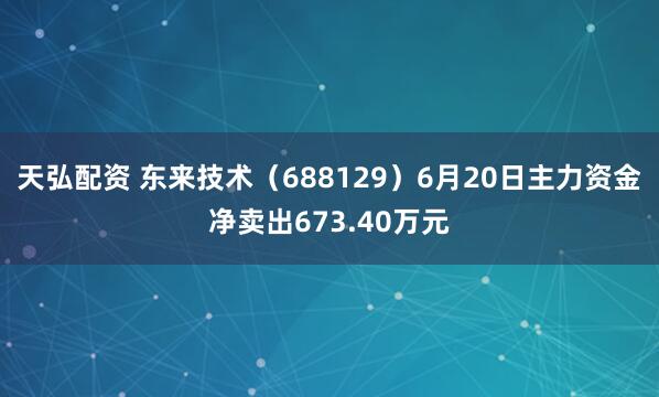 天弘配资 东来技术（688129）6月20日主力资金净卖出673.40万元