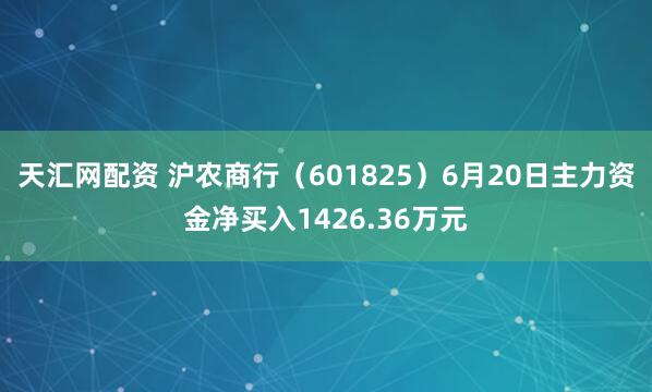 天汇网配资 沪农商行（601825）6月20日主力资金净买入1426.36万元